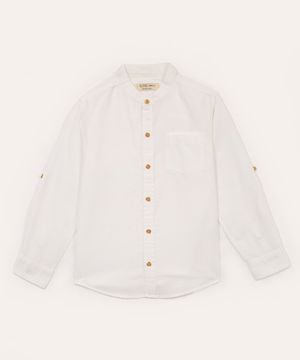 camisa infantil de algodão e linho manga longa branco
