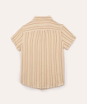 camisa de algodão juvenil listrada texturizada manga curta bege