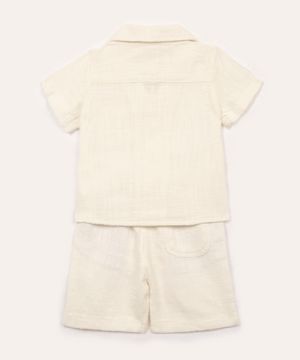 conjunto de algodão texturizado camisa manga curta off white