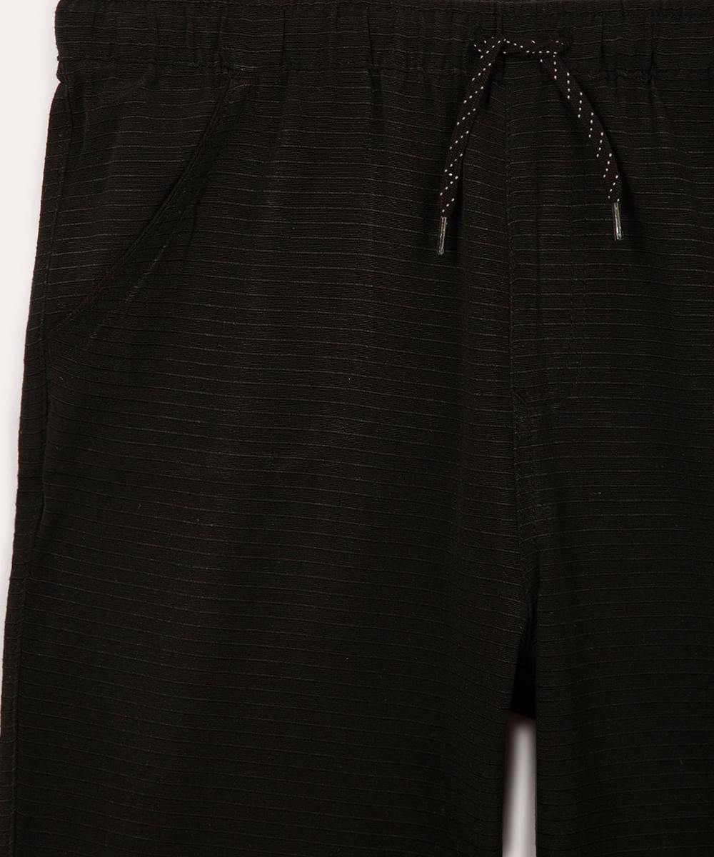 bermuda de algodão juvenil com cordão e bolsos preto