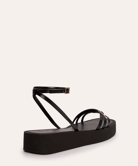 sandália flatform com tiras e fivela mindset preta