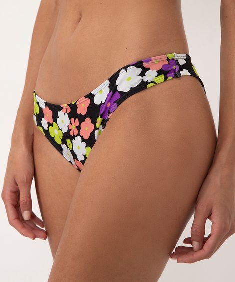 biquíni calcinha fio duplo floral com proteção uv preto