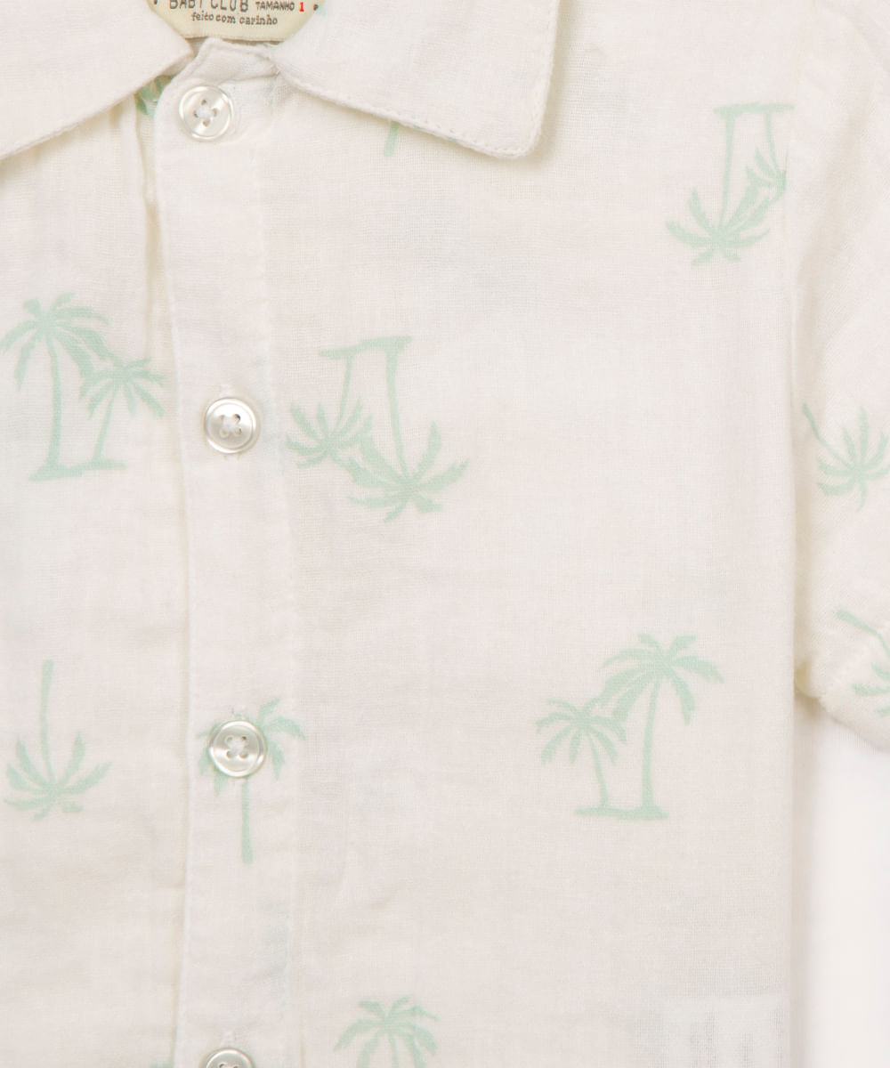 camisa infantil de algodão coqueiro manga curta off white