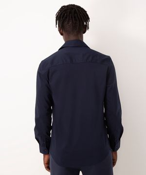 camisa de algodão slim manga longa azul