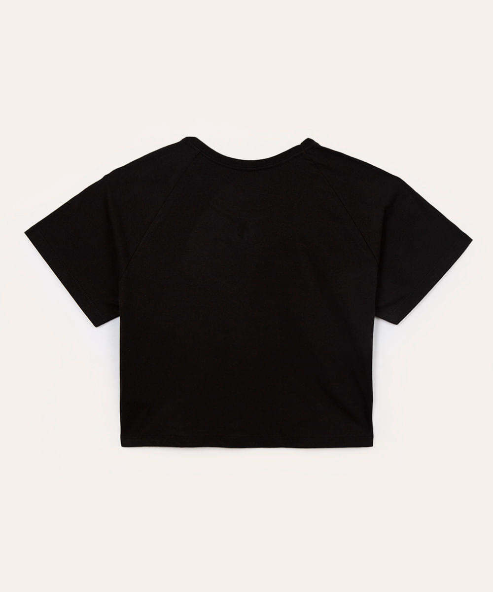 cropped de algodão juvenil mickey paetê preto