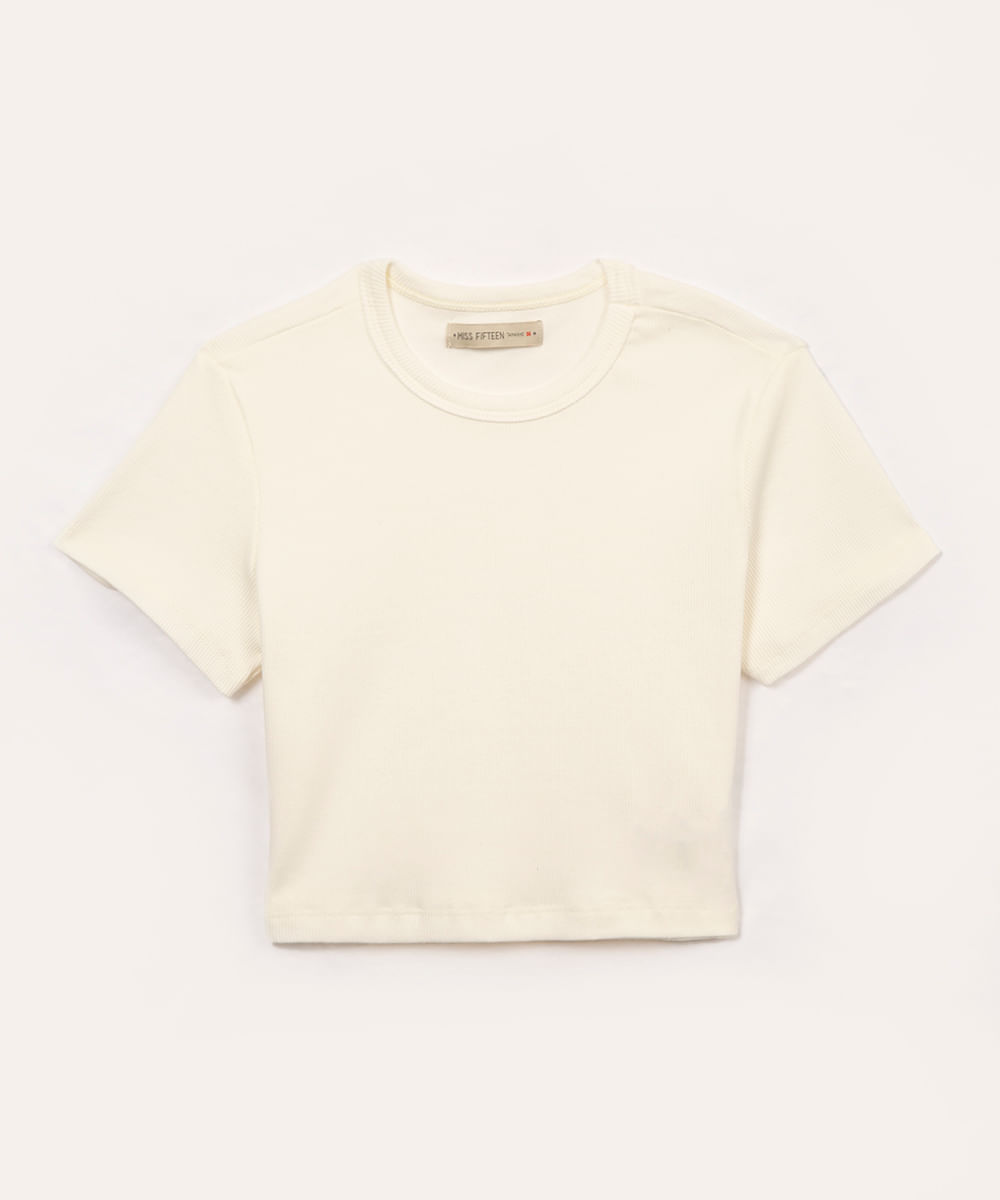 blusa de algodão juvenil manga curta off white