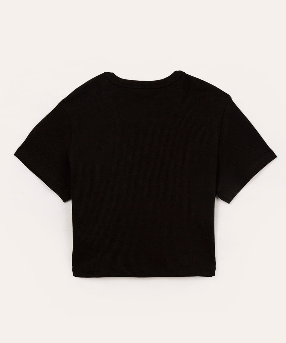 blusa de algodão juvenil manga curta preto