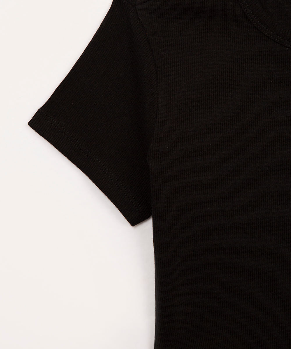 blusa de algodão juvenil manga curta preto