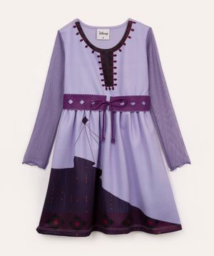 vestido infantil fantasia wish manga longa e cinto lilás