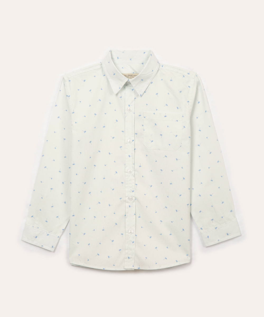 camisa infantil coqueiros manga longa com bolso off white