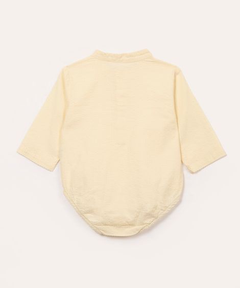 body infantil texturizado manga longa com botão off white