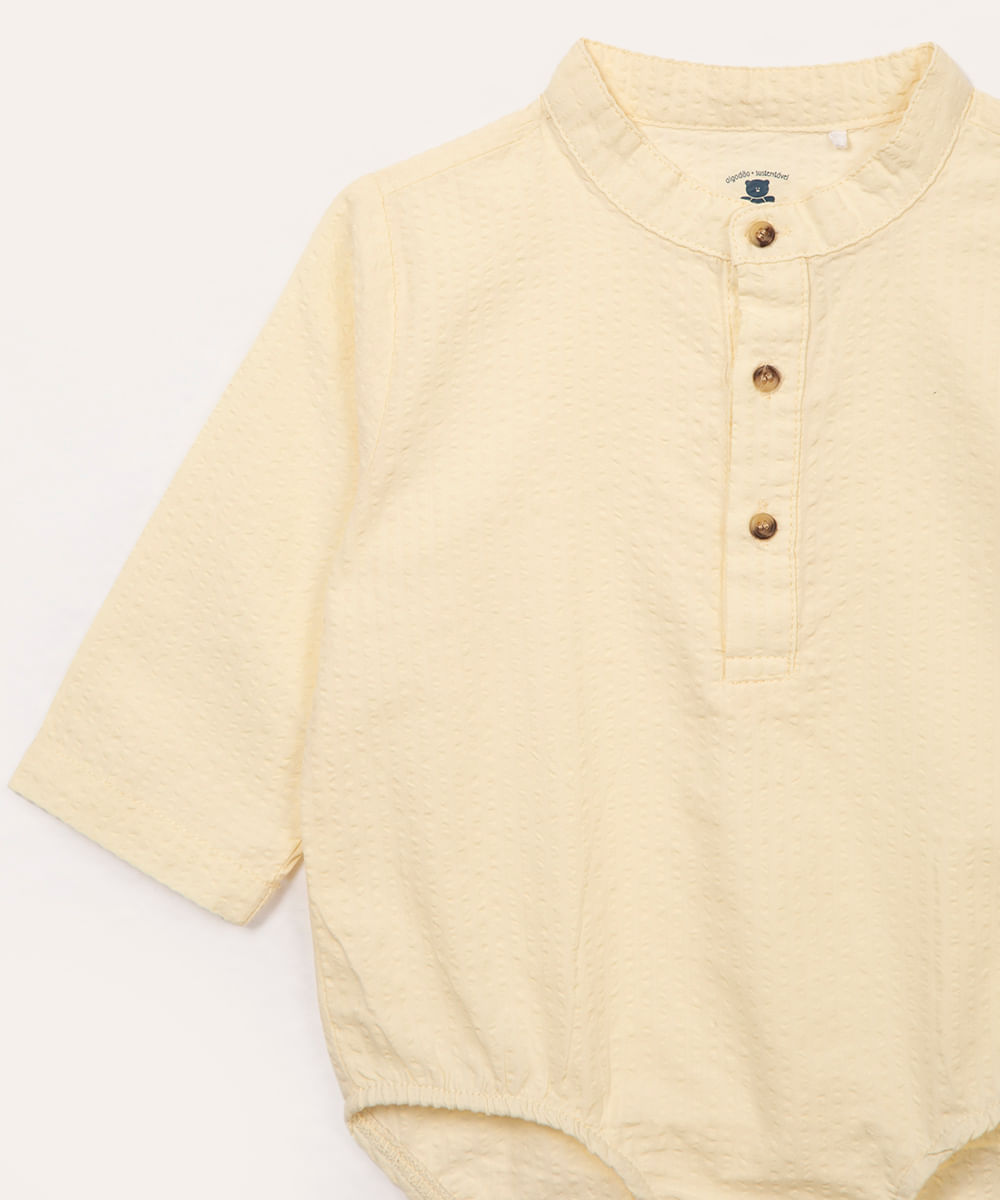 body infantil texturizado manga longa com botão off white