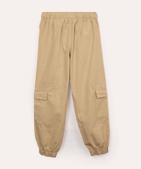 calça cargo juvenil de sarja com bolso kaki