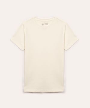 camiseta de algodão juvenil texturizada manga curta off white