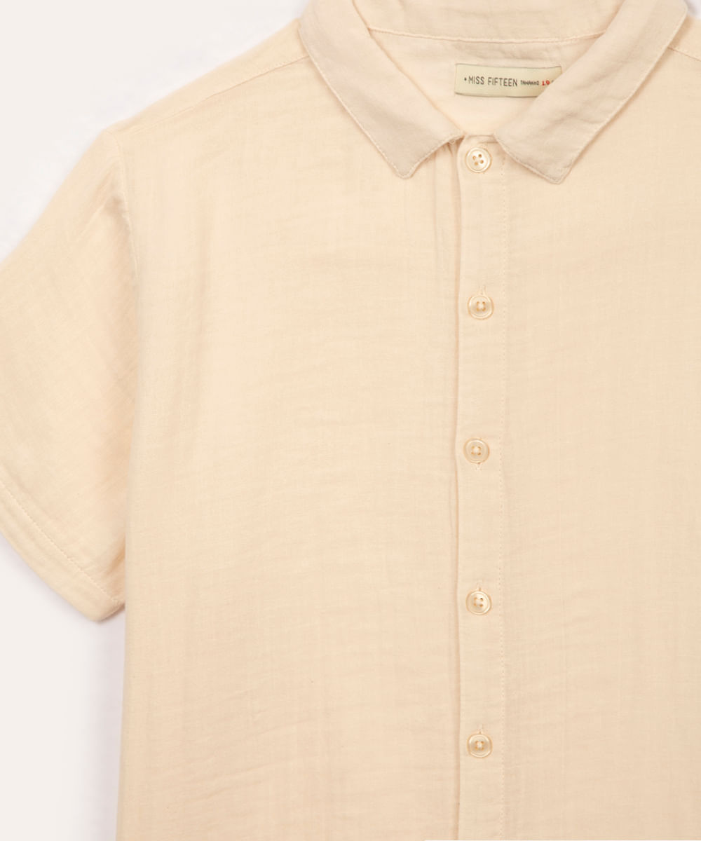 camisa de algodão juvenil manga curta bege