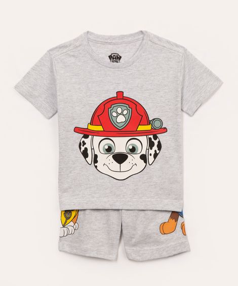 pijama de algodão infantil patrulha canina manga curta cinza mescla claro