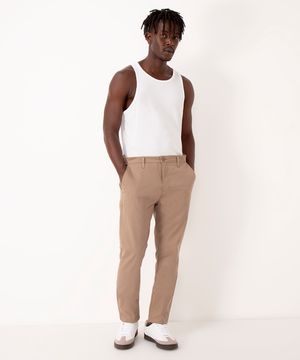 calça chino carrot de sarja masculina bege