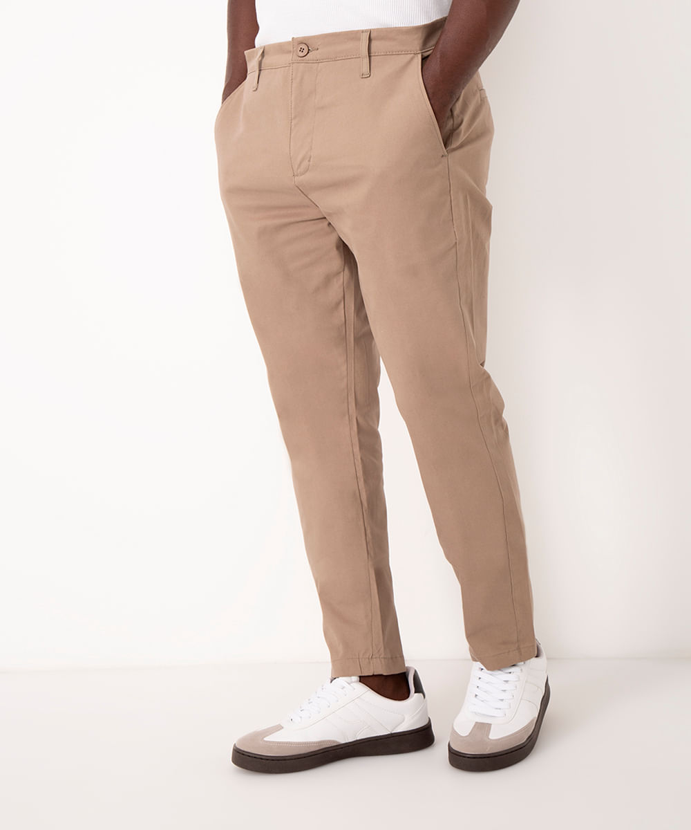 calça chino carrot de sarja masculina bege