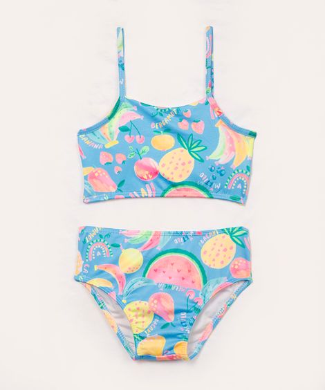 biquíni infantil halter neck frutas proteção uv azul