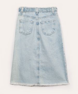 saia jeans infantil com recorte e faixa azul claro