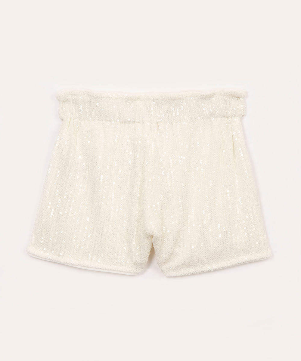 short de paetê infantil com faixa para laço off white