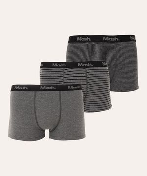 kit de 3 cuecas boxer listradas mash cinza mescla escuro