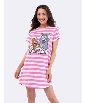 Camisola Manga Curta Listrado Rosa Tom and Jerry