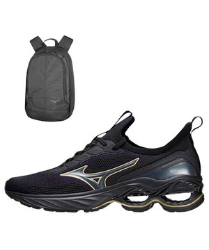 Kit 1 Tênis Mizuno Wave Invictus 4 e 1 Mochila Fun New Preto