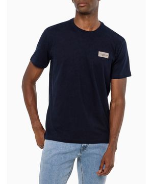Camiseta Manga Curta Calvin Klein Jeans Masculina Logo Retângulo - Marinho