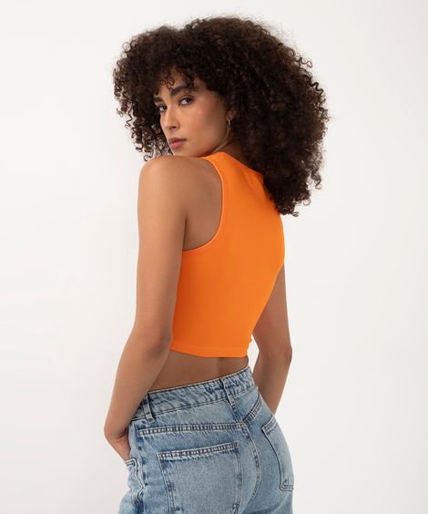 cropped halterneck de poliamida laranja