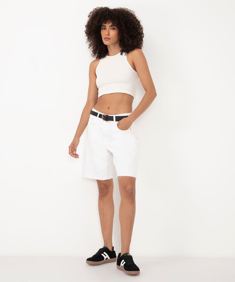 top cropped halter neck de poliamida off white - C&A