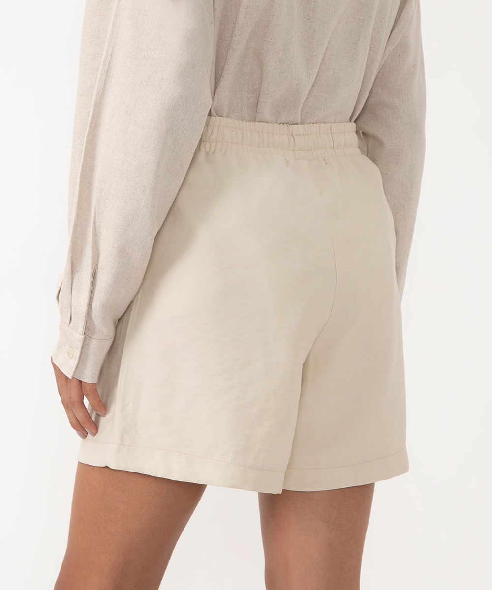 bermuda de viscose relaxed cintura alta com elástico bege