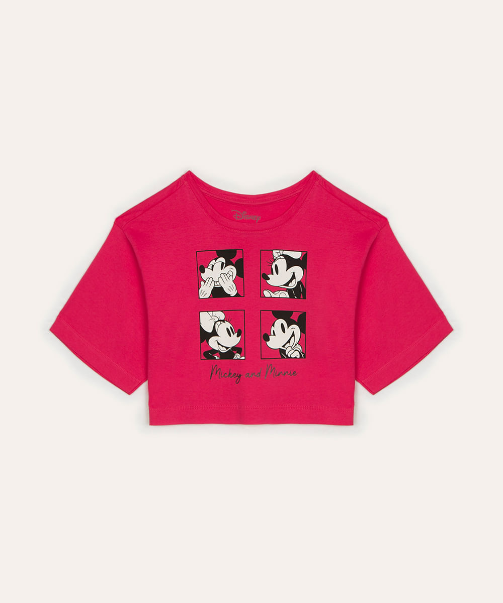 blusa de algodão juvenil minnie manga curta pink