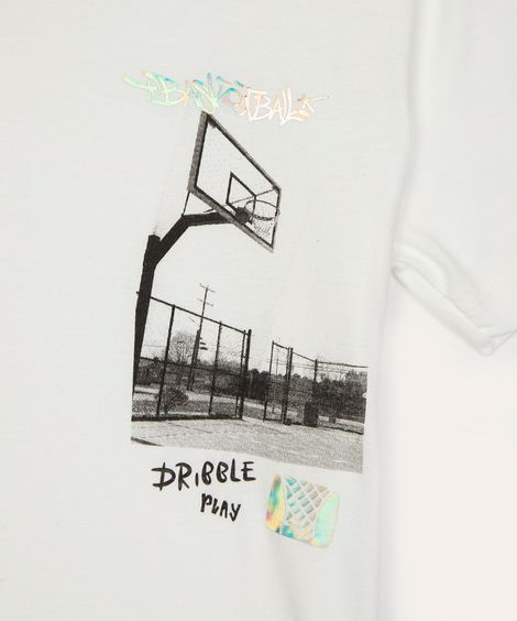 camiseta de algodão infantil basquete manga curta branca