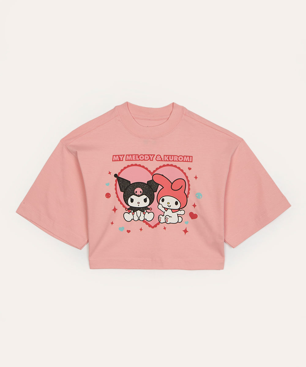 blusa de algodão infantil kuromi manga longa rosa claro