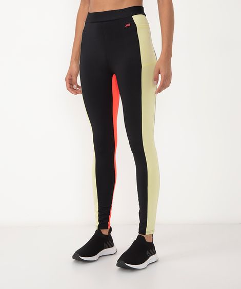 calça legging com bolso e recortes contrastantes esportiva preto