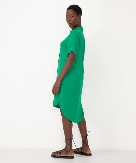 camisa de viscose alongada manga curta verde médio