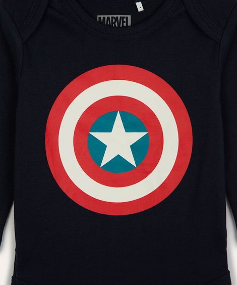 body de algodão infantil capitão américa manga longa azul marinho
