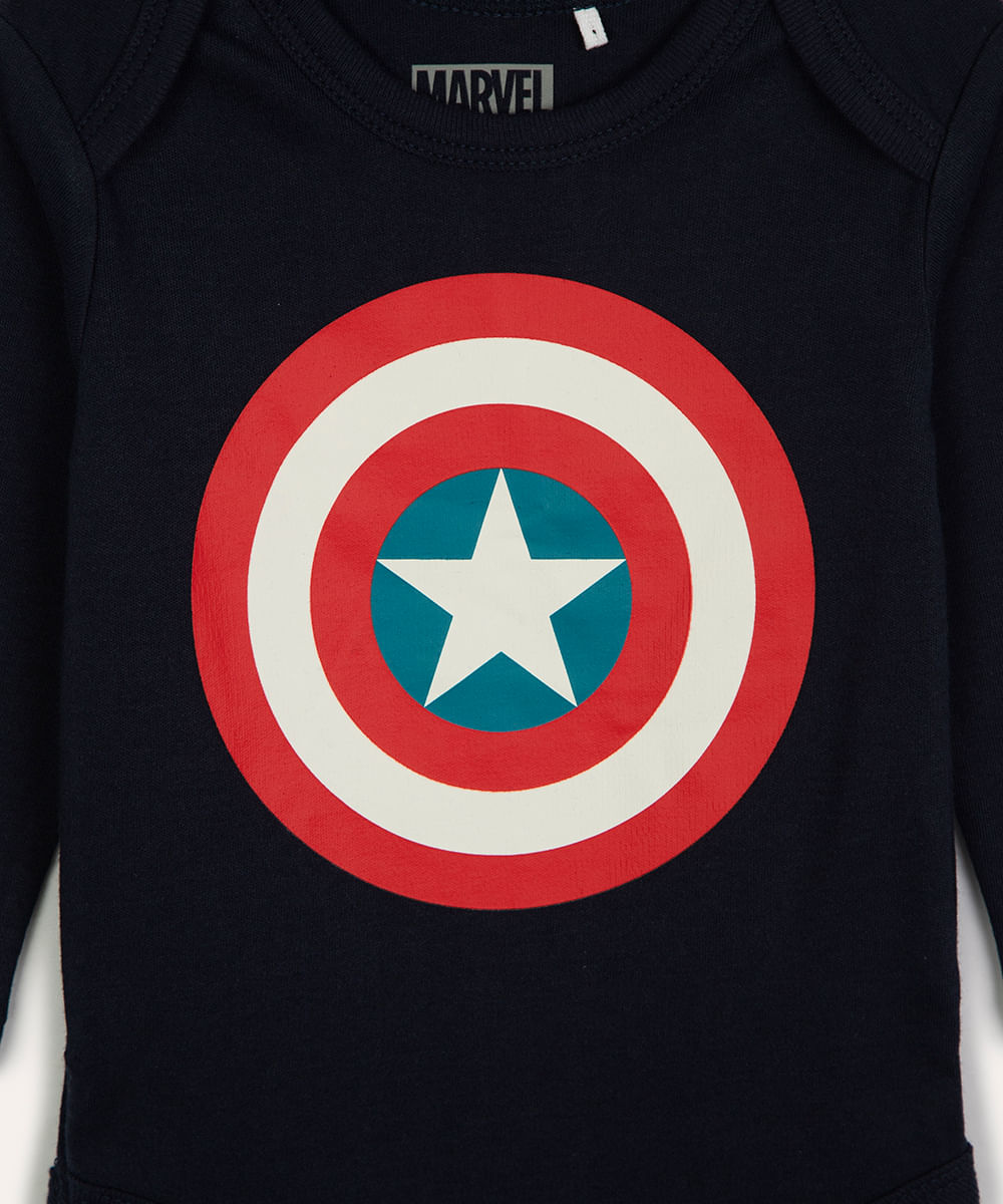 body de algodão infantil capitão américa manga longa azul marinho