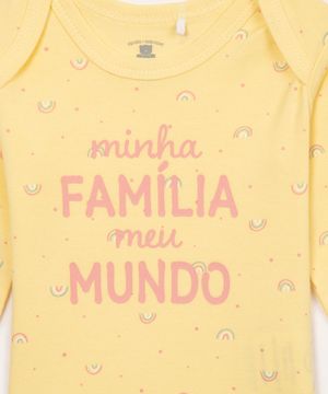 body de algodão infantil família arco íris manga longa amarelo