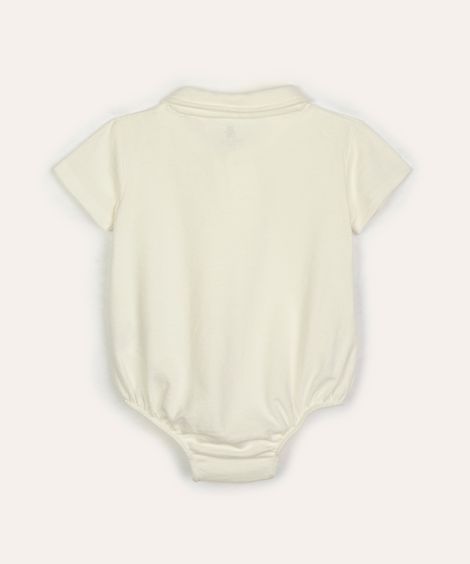 body atoalhada com gola polo manga curta off white