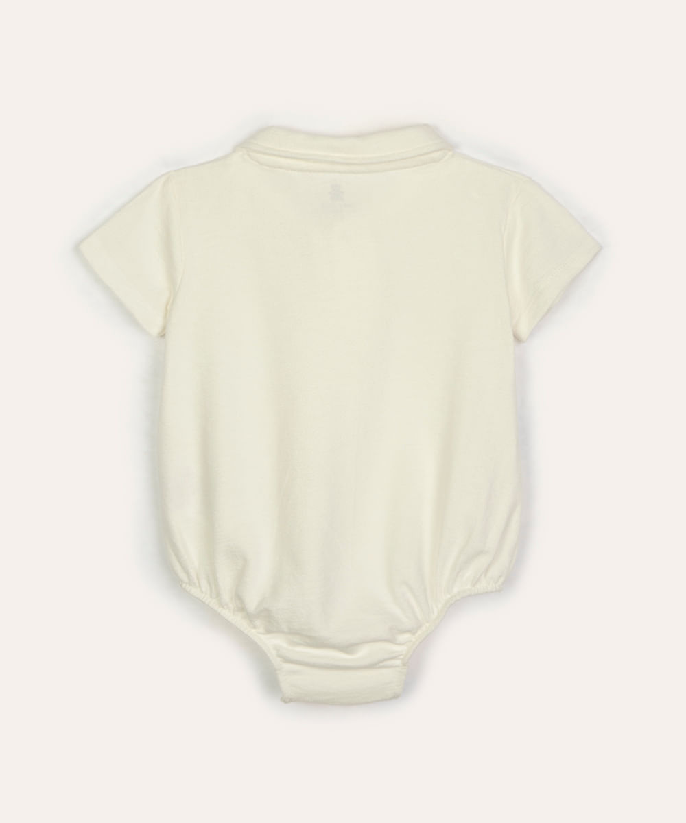 body atoalhada com gola polo manga curta off white