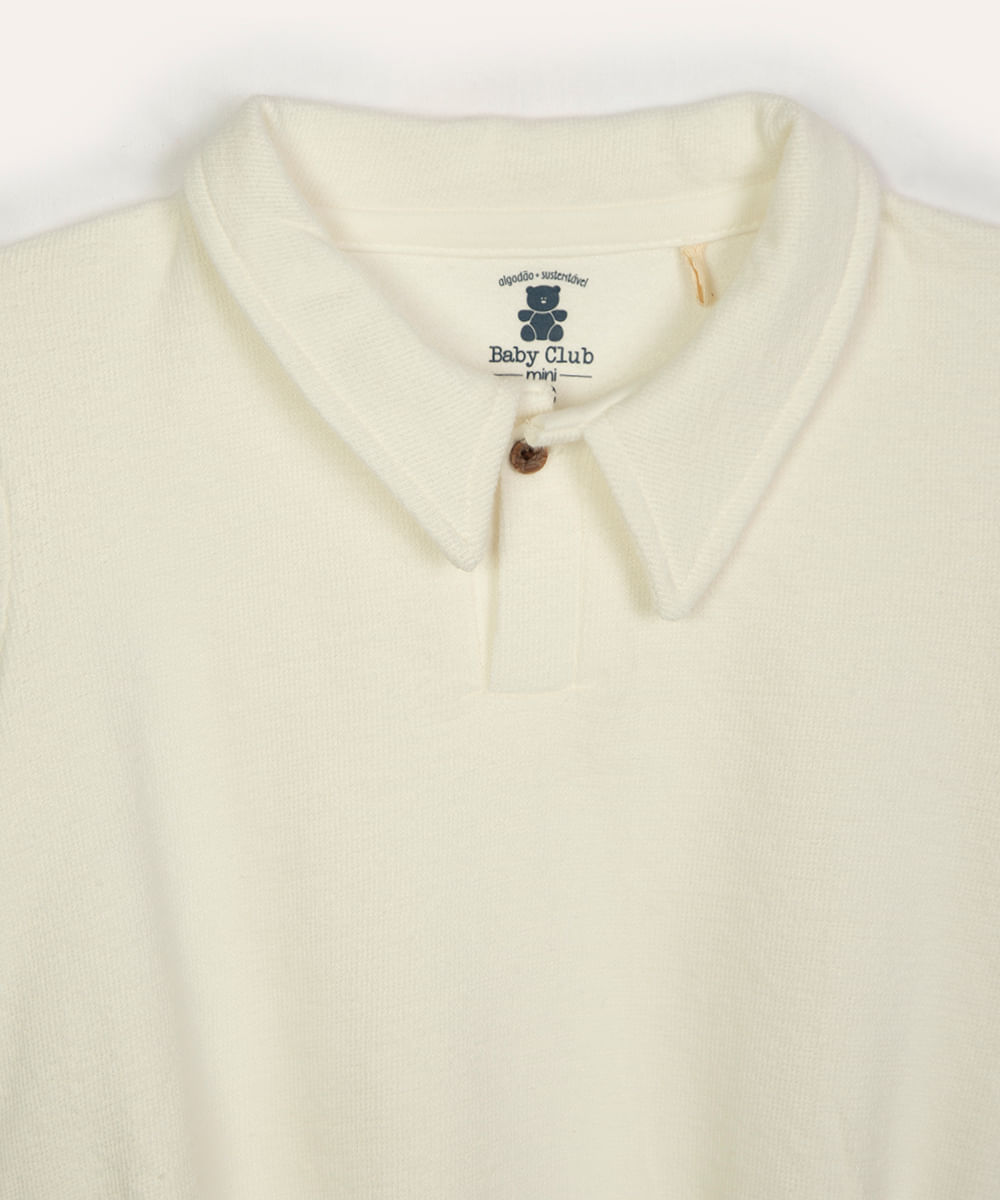 body atoalhada com gola polo manga curta off white