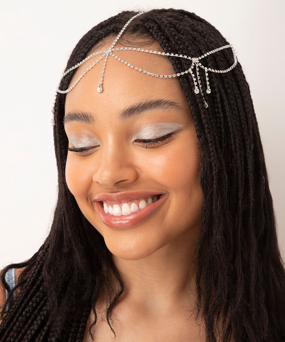 acessório de cabeça em strass prata