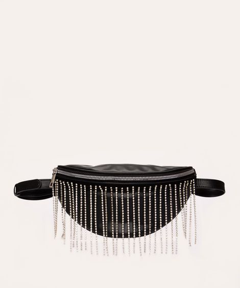pochete com franjas de strass preta