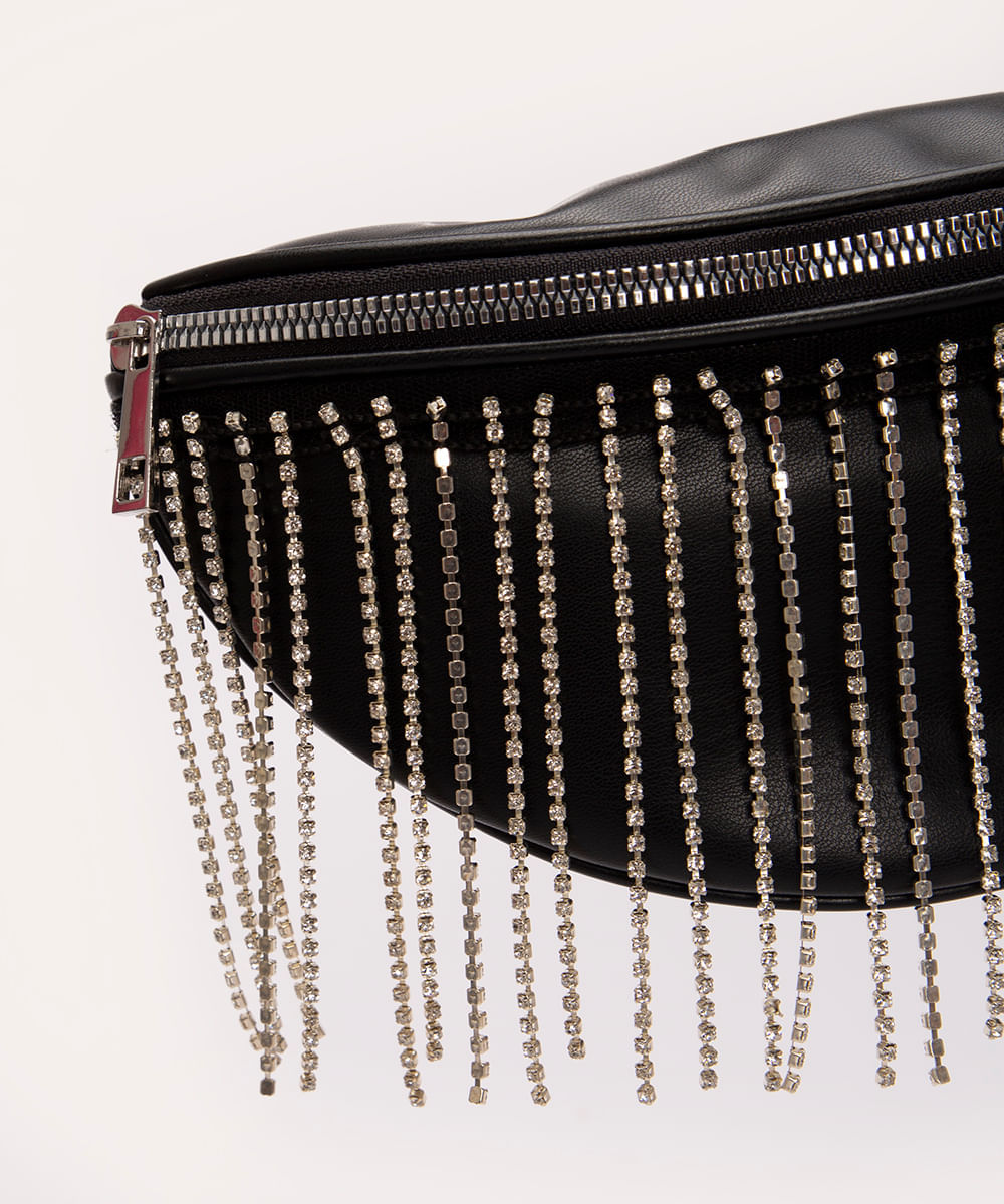 pochete com franjas de strass preta