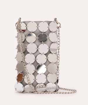 bolsa phone bag moedas espelhadas com corrente prata