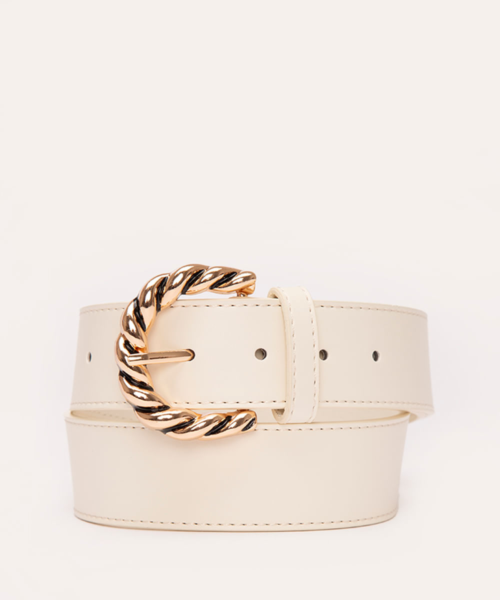 cinto fivela metalizada trabalhada off white