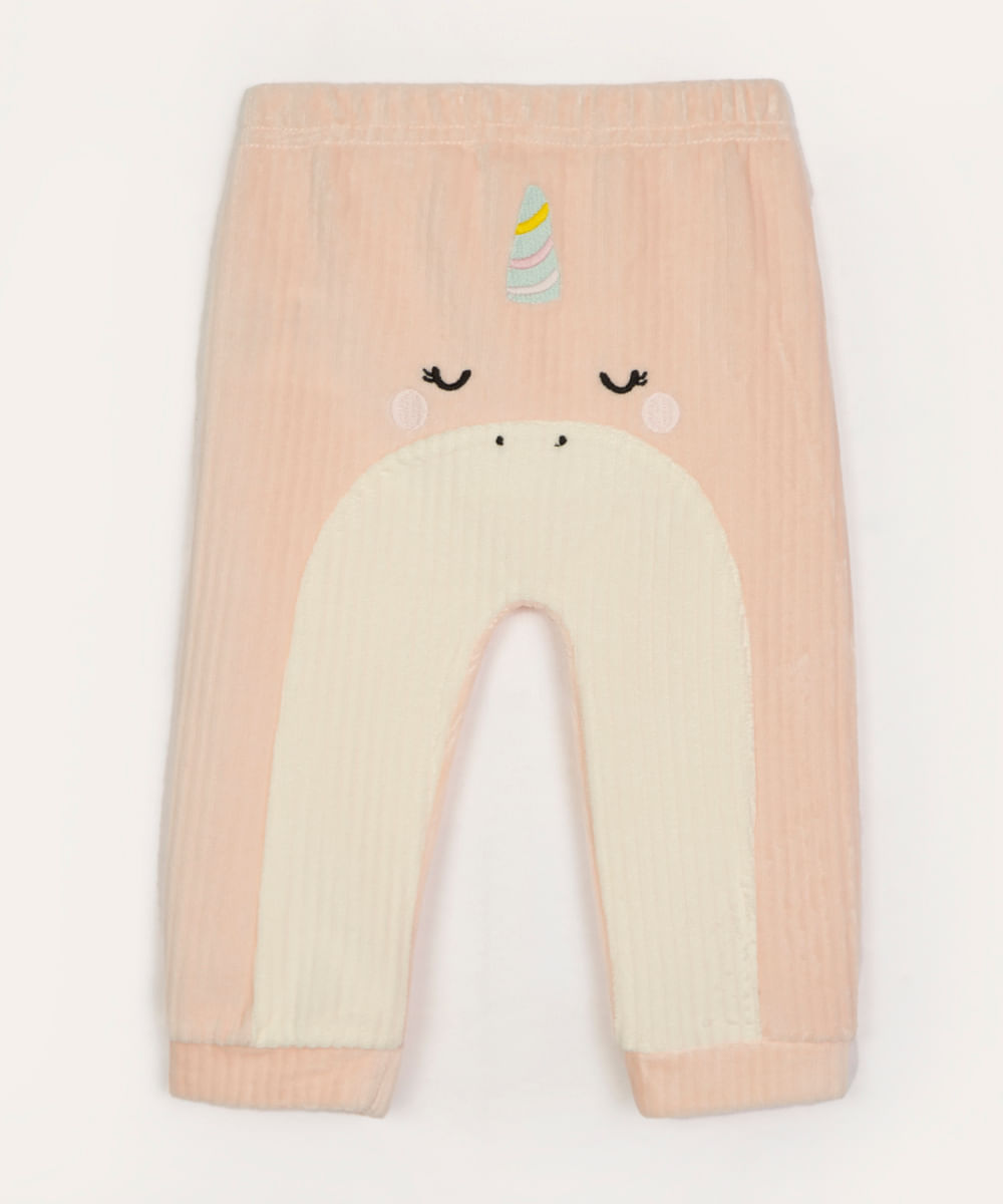 calça de plush infantil unicórnio rosa
