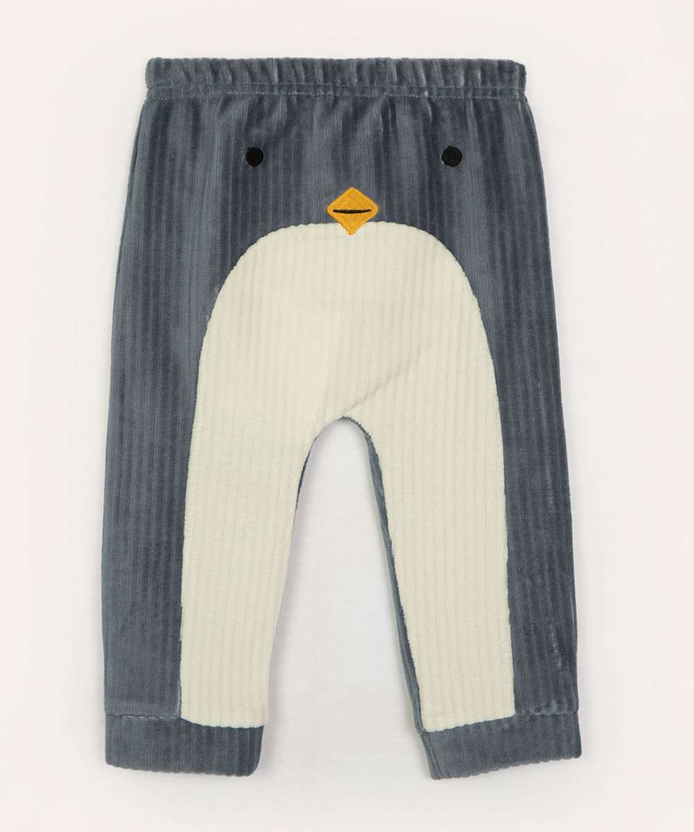 calça de veludo canelada pinguim azul